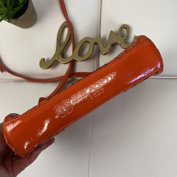 Vintage Sharif 1827 Orange Patent Leather Woven Braided Cowhide Zebra Print Shou - Picture 3 of 11